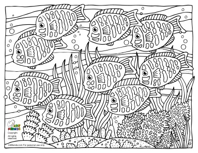 School of Fish Art Mends Coloring Page